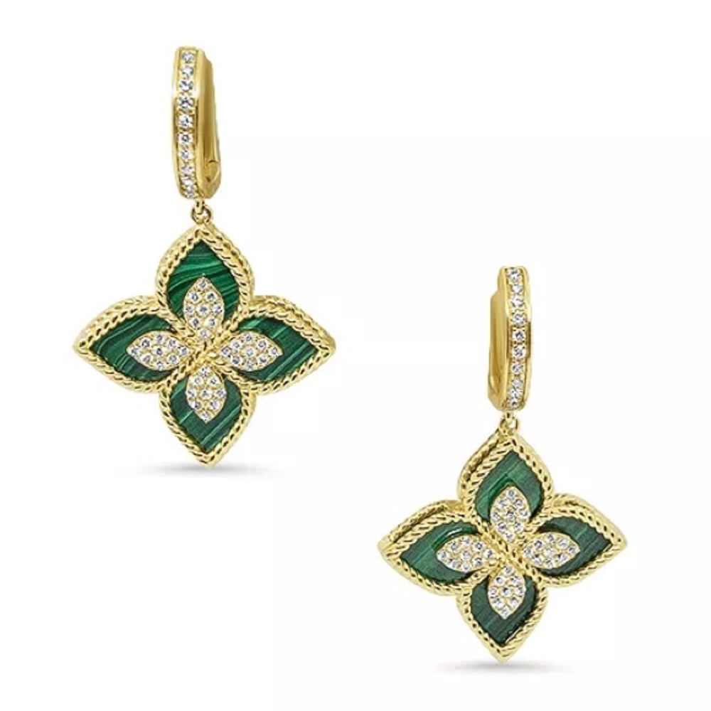 Malachite Flower Dangle Earrings - image 3